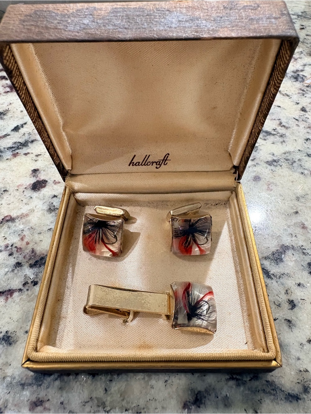 Vintage hallcraft Cufflinks & Tie Clip- Fly Fishing -Father’s Day Gift Fisherman